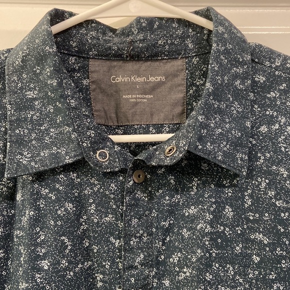 Calvin Klein - Navy Print Button Down Dress Shirt - Picture 7 of 8